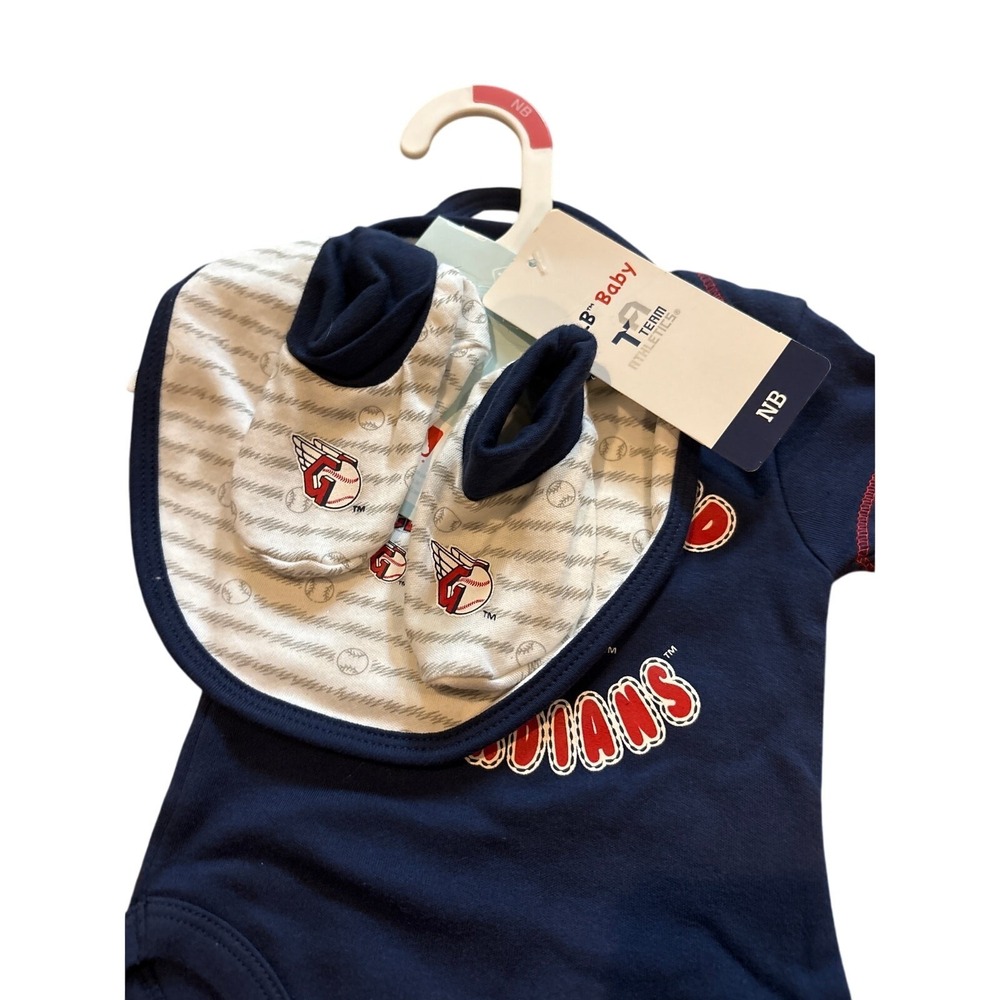 MLB Cleveland Guardians 3 Piece Bodysuit & Bib  & Booties Set Size Newborn